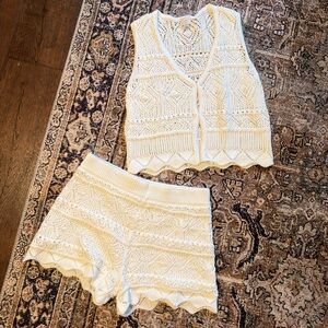Elegant Cream Crochet Cover Up Set